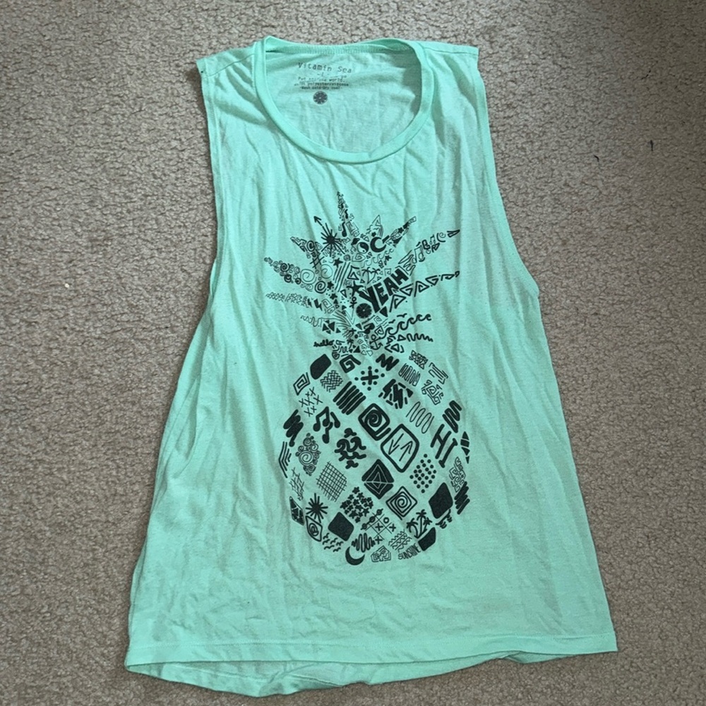Minty Green Graphic Pineapple Muscle Tank